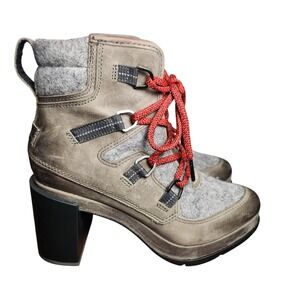 Sorel Blake Leather block heel waterproof winter ankle boots 8 Cabincore